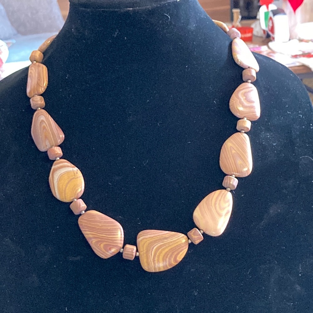 Sterling silver 925 marbled stone statement necklace